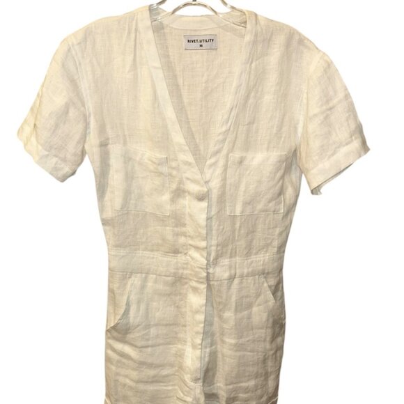 Rivet Utility Pants - Rivet Utility Los Angeles White linen romper shorts jumpsuit XS